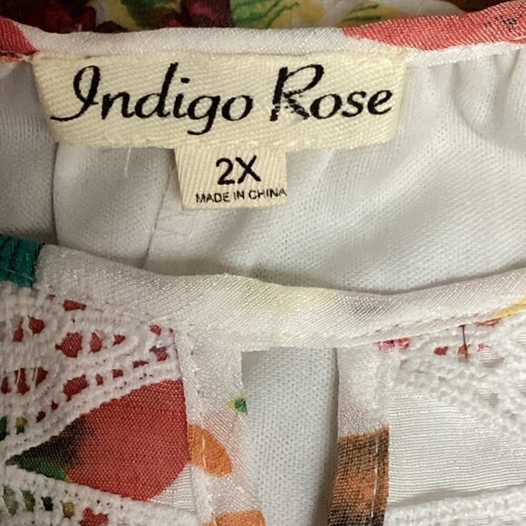 Indigo Rose Botanical/Tropical Shift Dress Crochet Lace Accents Sz 2X #228J - Picture 6 of 6